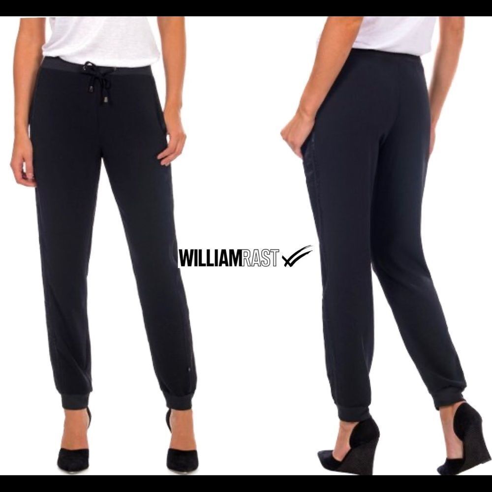 WILLIAM rast black faux leather-Trim jogger pants sz S